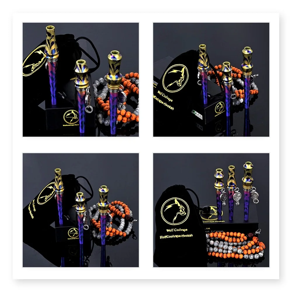 High-End Mixed Color Cigarette Holder with Titanium Alloy Craftsmanship, Bronze & Silver Ring Buckle, Stone & Wood Chain