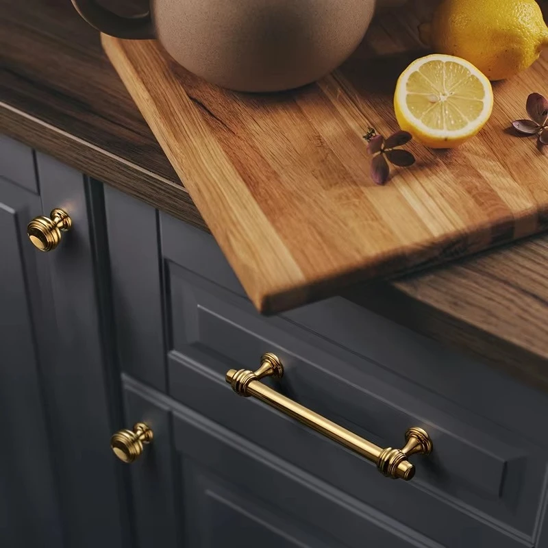 Solid Brass T Shape Cabinet Pull Handles, Satin Brass Golden Nordic Furniture Knobs for Drawer Bookcase Cupboard
