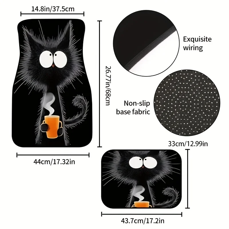 4pcs Set Of Cat Printed Foot Pads, A Universal Car Interior Set With Anti Slip Particles At The Bottom, Which Not Only Ensures S