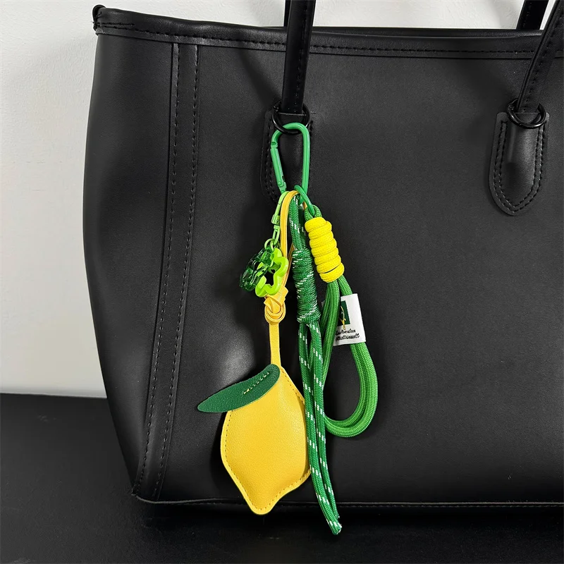 Cute Fruit Keychain Cartoon Lemon PU Leather Bag Pendant Birthday Gifts Car Keyring