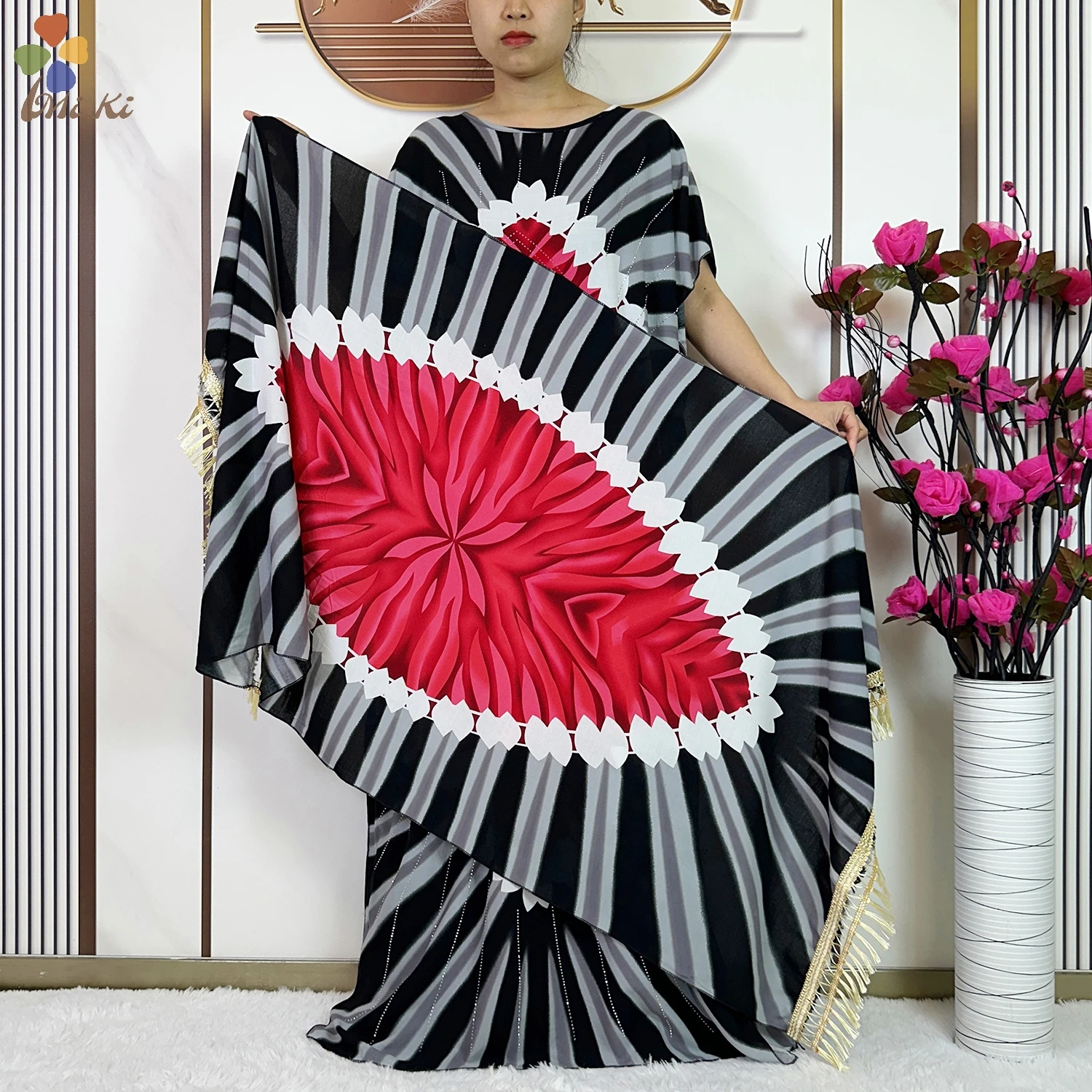 African Abaya Women Dress Cotton Printed Tie Dye Dress Muslim Women Long Robe Islamic Women Clothing Paired With Large Scarf