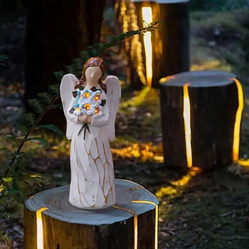 

Angel Solar Lights For Cemetery 11 Inches LED Lights Resin Outdoor Angel Statues For Garden Angel Garden Decoration Waterproof