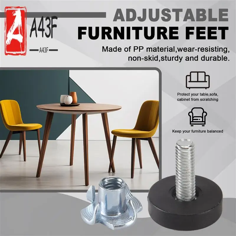 

A43F-32 шт. Регулируемые мебельные выравниватели с резьбой M6, винтовые ножки стула, регулируемые мебельные ножки, выравниватели ножек, простые в использовании