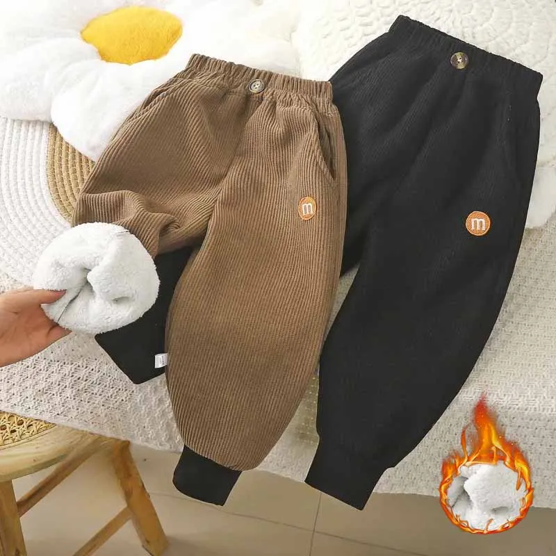 

Winter Kids Fleece Warm Pant Sweatpants Boys Thick Harem Pants Ankle-Length Sporty Trousers Young Child Casual Clothes