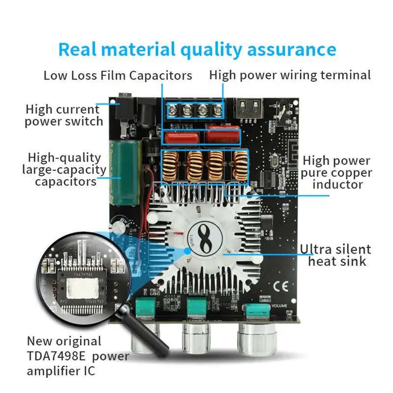 XY-T160H High-bass Adjustment Bluetooth Audio Power Amplifier Board Module Two-channel Stereo TDA7498E 160WX2 Amplifier Board