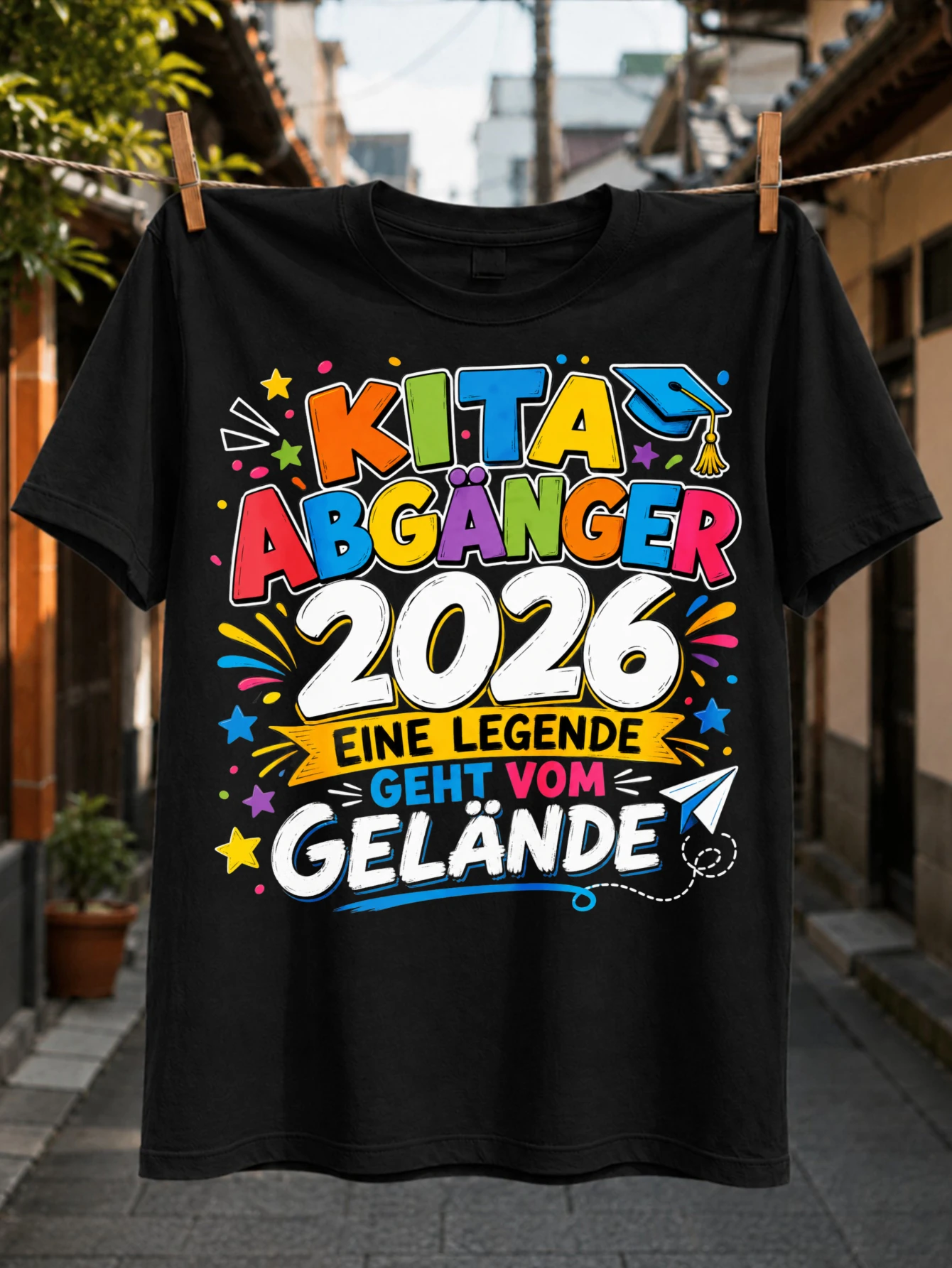 Abgaenger 2026 Legend Tee school graduation words mortarboard stars and paper airplane shapes  Unisex All T-Shirt