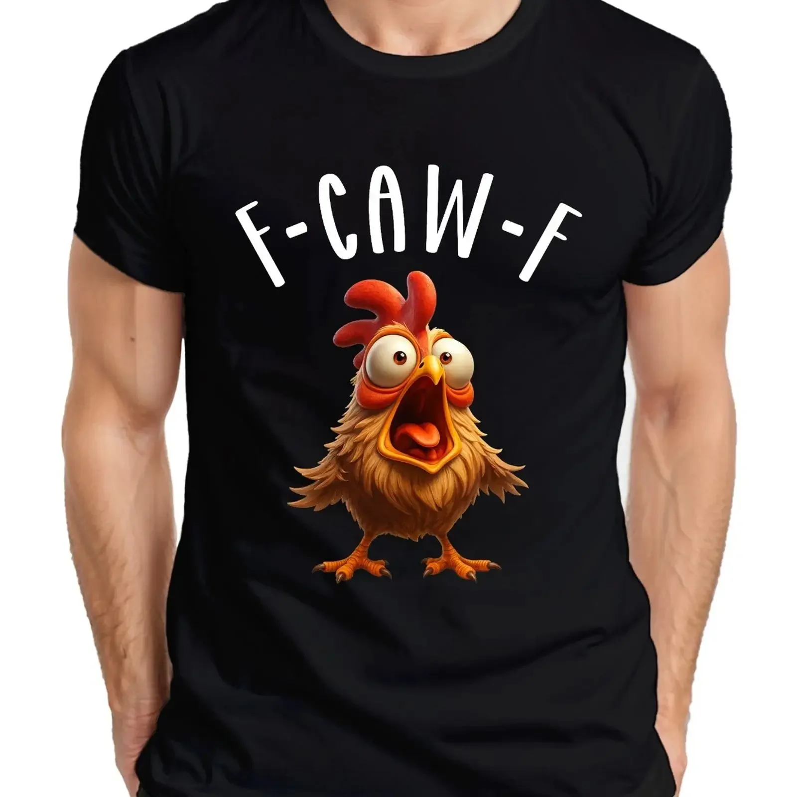 T-shirt pour homme F CAW Lustiges Cartoon Huhn Verrücktes Bauernhof Humor witzig, vintage, délavé, doux, extensible, graphique, confortable