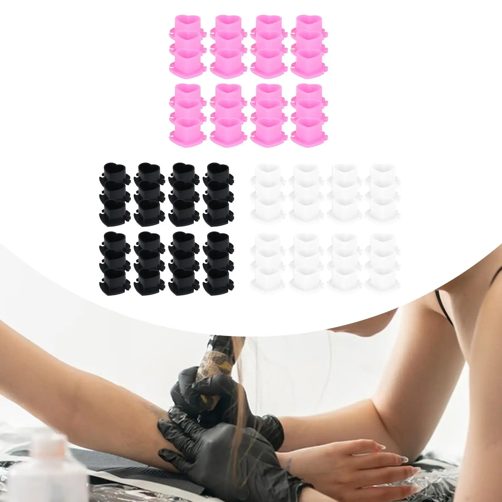 

200Pcs Heart Shaped Ink Cups Disposable Container Pigment Caps for Permanent