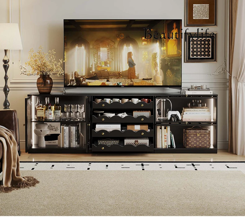 

Retro style living room solid wood floor TV cabinet module combination display cabinet storage locker integrated