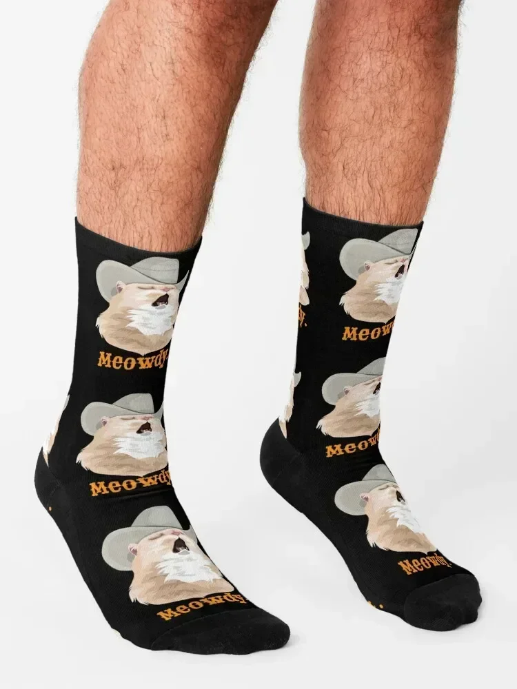 Meowdy Singing Cat Wearing a Cowboy Hat Meme Socks Rugby japanese fashion sports stockings man Socks For Girls Men's