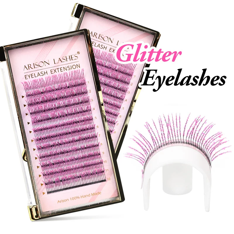 ARISON Glitter Eyelashes 12 Rows Colorful Lashes Pink Sliver Colorful Eyelashes Extension Supplies Individual Lashes Makeup Tool