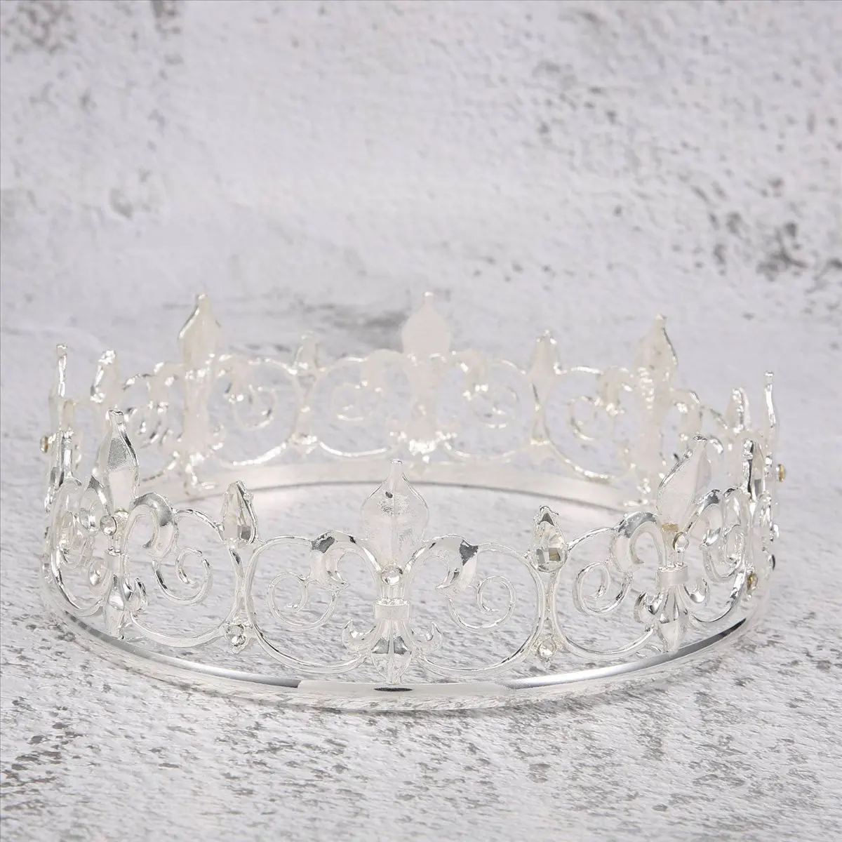 NOCM Royal Crown for Men - Metal Prince Crowns and Tiaras, Full Round Birthday Party Hats,Medieval Accessories (Silver)