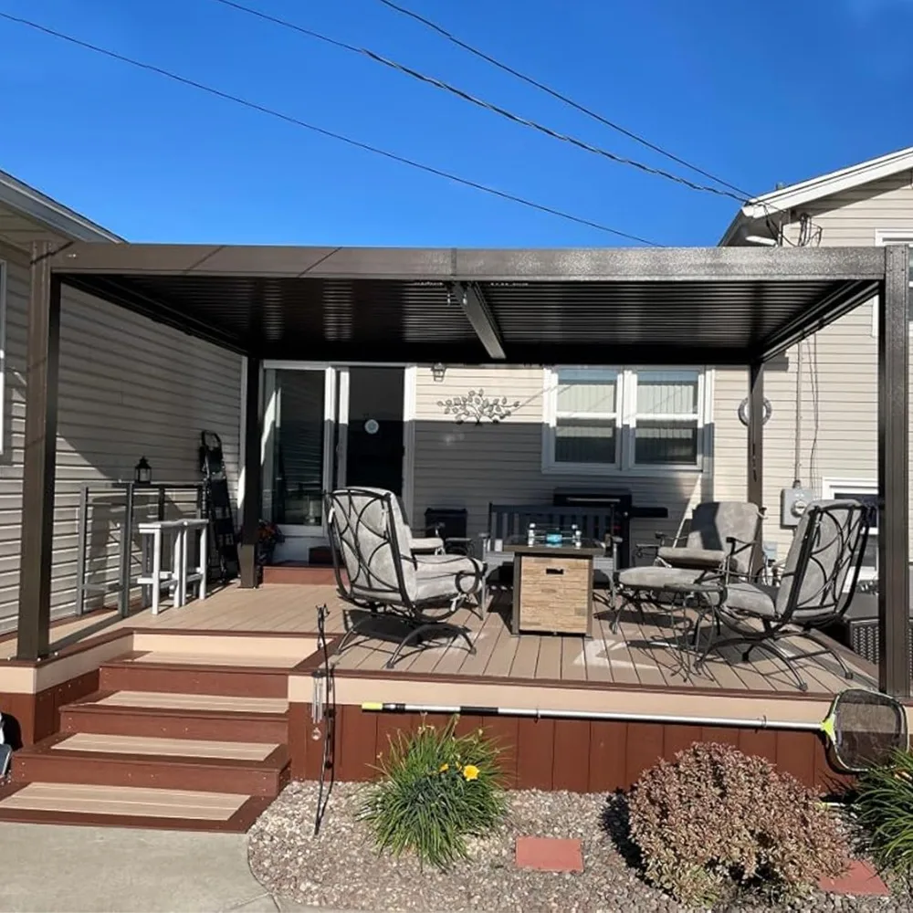 Louvered Pergola 10X16FT, Aluminum Pergola with Adjustable Louvered Roof and Drainage Gutter, Outdoor Pergola Gazebo