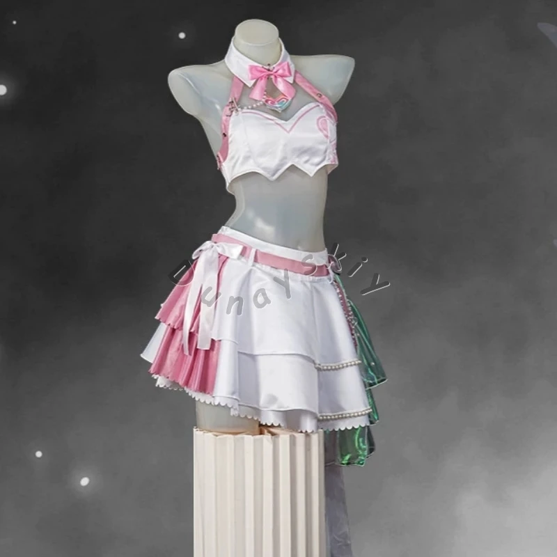 Wuthering Waves Aemeath Cosplay Costume Korea 2nd Anniversary Idol Outfit White Pink Frilled Mini Skirt Game Stage Cos Halloween view 3