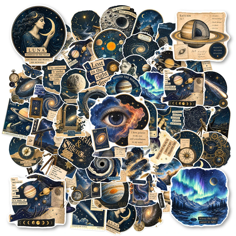 10/30/50pcs Retro Starry Sky Universe Galaxy Stickers Cartoon Astronomy Moon Planet Sticker Luggage Phone Notebook Decals Decor