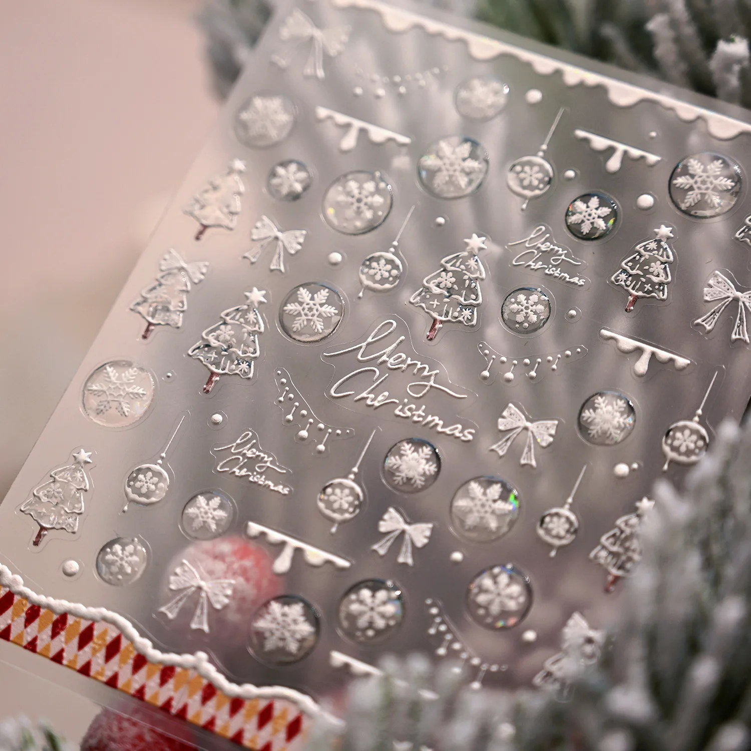

Christmas Snowflake Nail Stickers 3D Embossed Jelly Gel Cartoon Christmas Nail Art Decorations for Holiday Party Home DIY