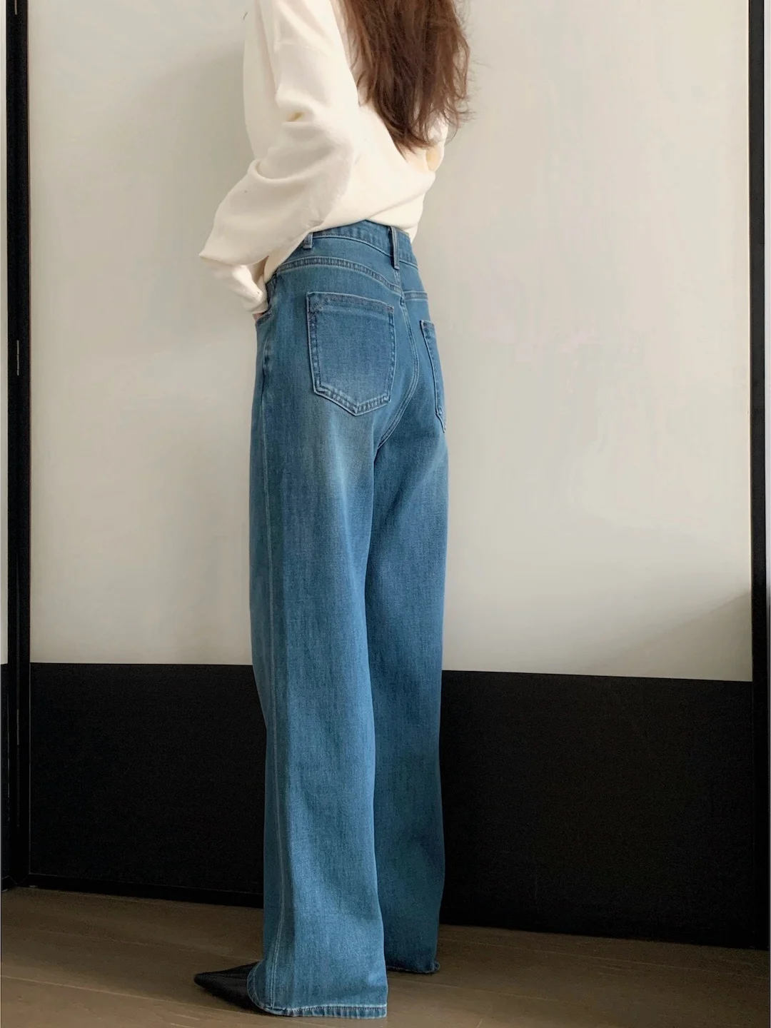 

Slimming High Waist Wide Leg Jeans Women's Spring Autumn Cotton Soft Four Directional Elastic Narrow Version Long Pants