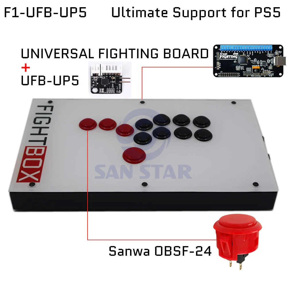 

F1-UFB-UP5 All Buttons Hitbox Style Arcade Joystick Fight Stick Game FightBox Controller For PS5/PS4/PS3/PC Sanwa OBSF-24 30