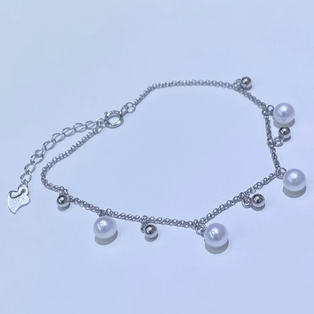 

Серебряный браслет Bell Style 925 пробы для девочек с качественным натуральным пресноводным жемчугом Акойя 5-6 мм, универсальный браслет из настоящего жемчуга, подарок