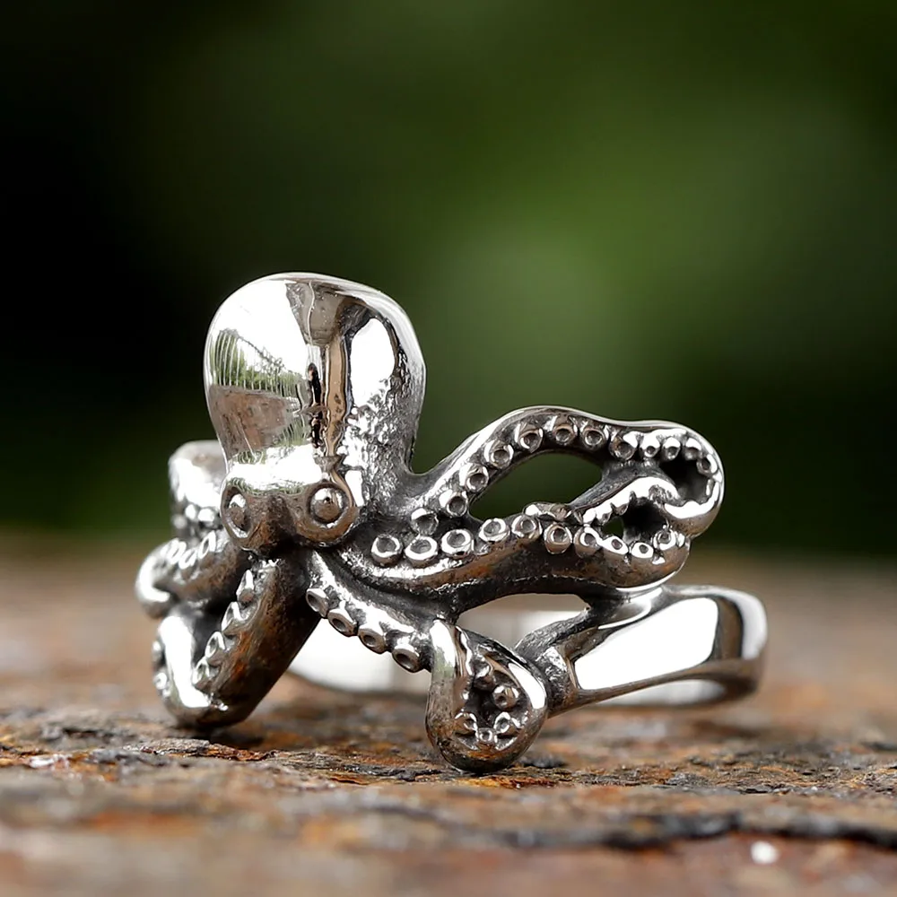 New 316L Stainless Steel Vintage COOL Octopus Ring With Patterns Gothic For Men Women Punk Motorcycle Jewelry Party GIFT