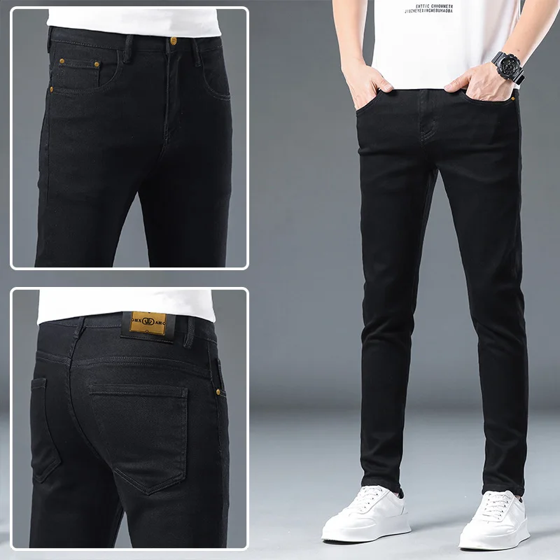 Spring and Summer Black Jeans Men's Trendy High-End Business Stretch Slim Fit Skinny and All-Matching Fashion Casual Trousers