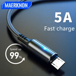 Micro USB Cable 5A LED Fast Charging Micro Data Cord For Huawei Samsung Xiaomi Android Mobile Phone Accessories Charger Cables