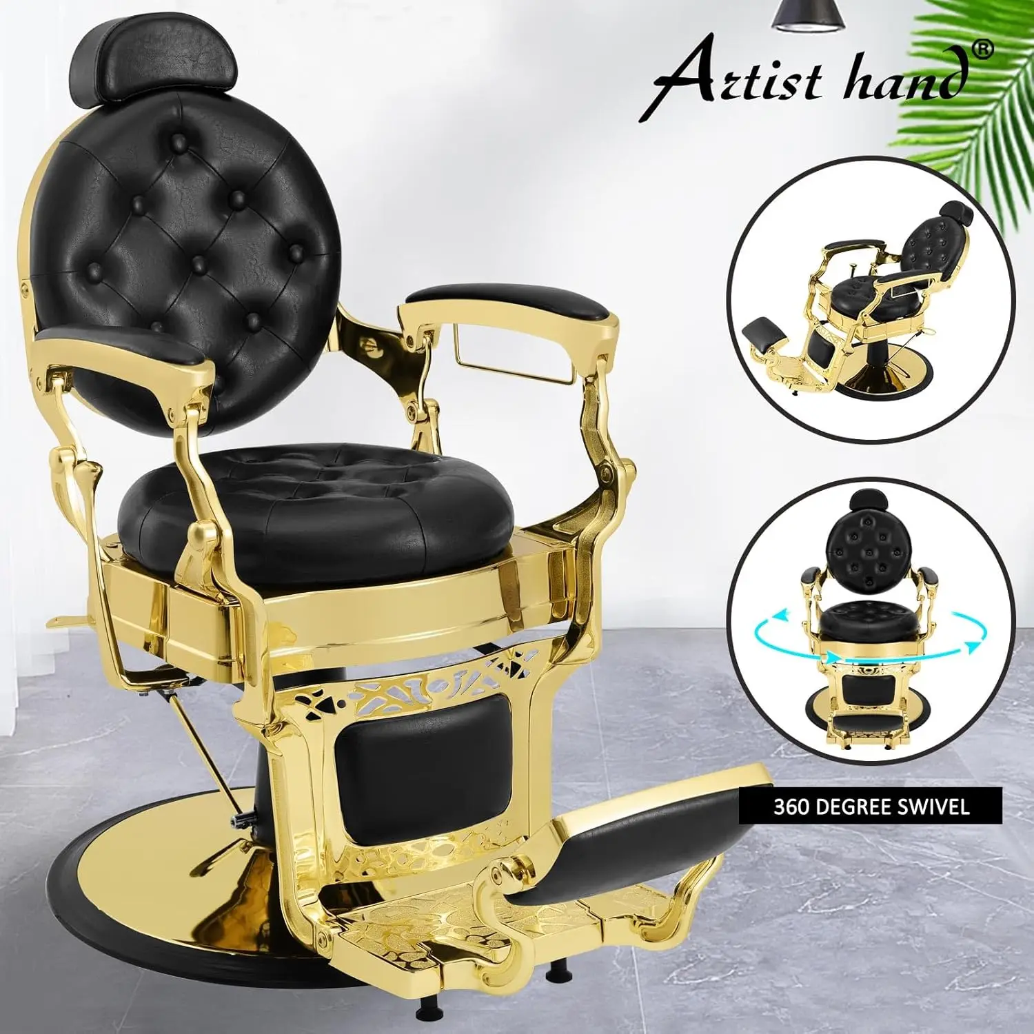Sillón de Barbería Retro, Resistente, Silla de Salón Vintage, Reclinable Hidráulica, Equipo de Estilismo para Spa y Belleza, Redondeado, Personalizado