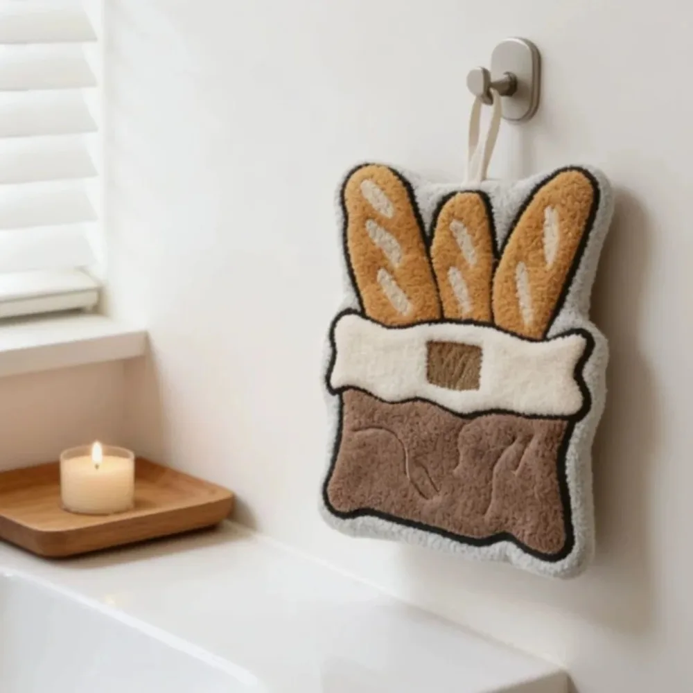 Quick-Dry Coffee Theme Hand Towel Coffee Bread Coral Fleece Toilet Handkerchief Thickened Soft Bathroom Kerchief Kitchen Home