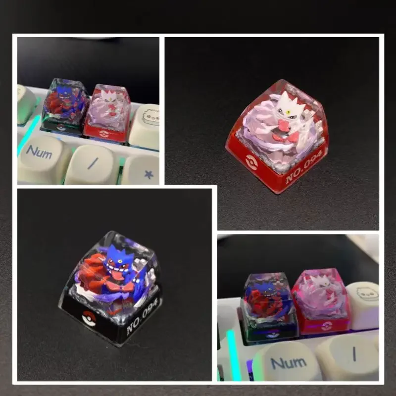 1 غطاء مفتاح PTCG بوكيمون Keycap Gengar Rayquaza Chikorita Keycap لوحة المفاتيح الميكانيكية الراتنج شفافة مجسمة هدية رقم 27