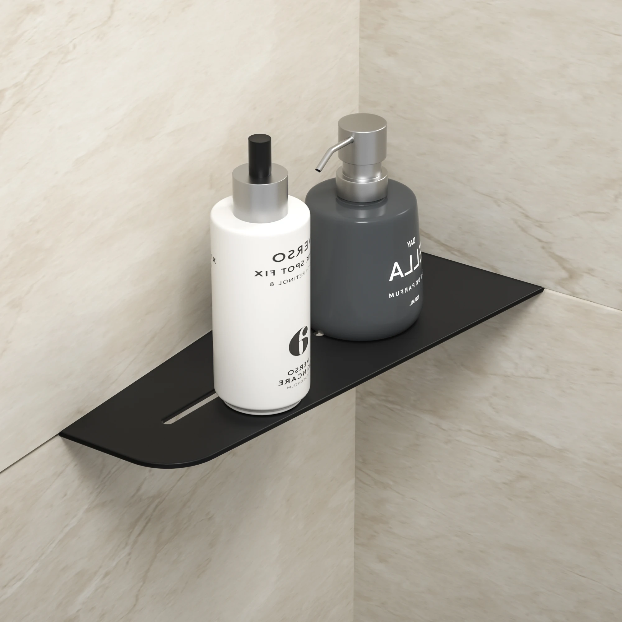 

Hot Sale Modern Design 304 Stainless Steel Corner Shower Shelf Embedded Installation Tile Insert Bathroom Shelf