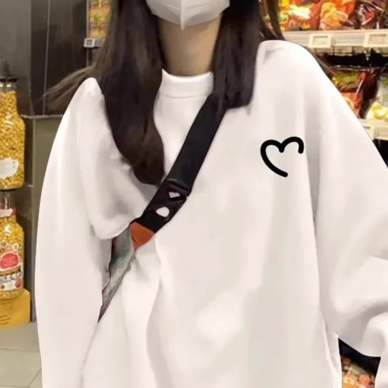 SKADE Floral Print T-Shirt Loose Fit Casual Sweatshirt Round Neck Autumn Winter Base Layer Korean Women's Clothing Sleeves To