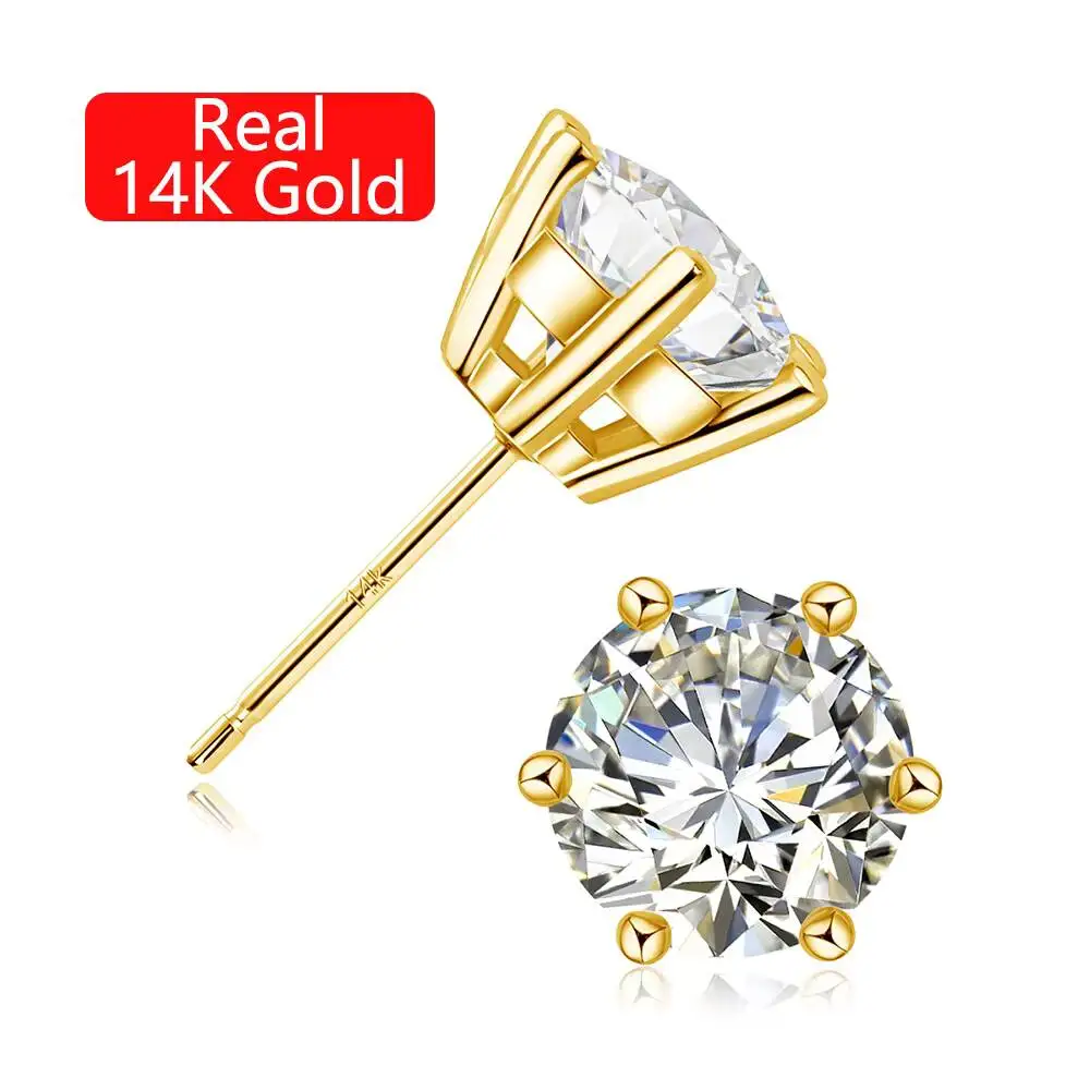Quality Jewelry Woman Luxury New Year Gift Classic 6 Prong Design 1ct 2ct Moissanite Diamond Hollow 14K Gold Stud Earrings
