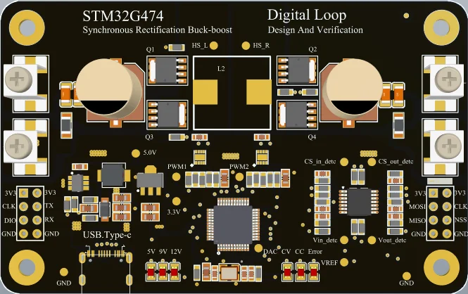 

Цифровая плата разработки питания STM 32g474, понижающий и понижающий Двунаправленный конвертер