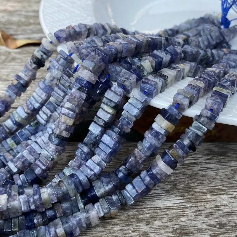 pink sunstone blue iolite square roundelle 6-7mm 38cm loose beads nature