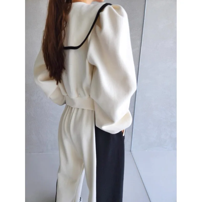 Top in felpa da donna coreano chic ort più pantaloni larghi abbinati Set da due pezzi Design casual versatile a colori