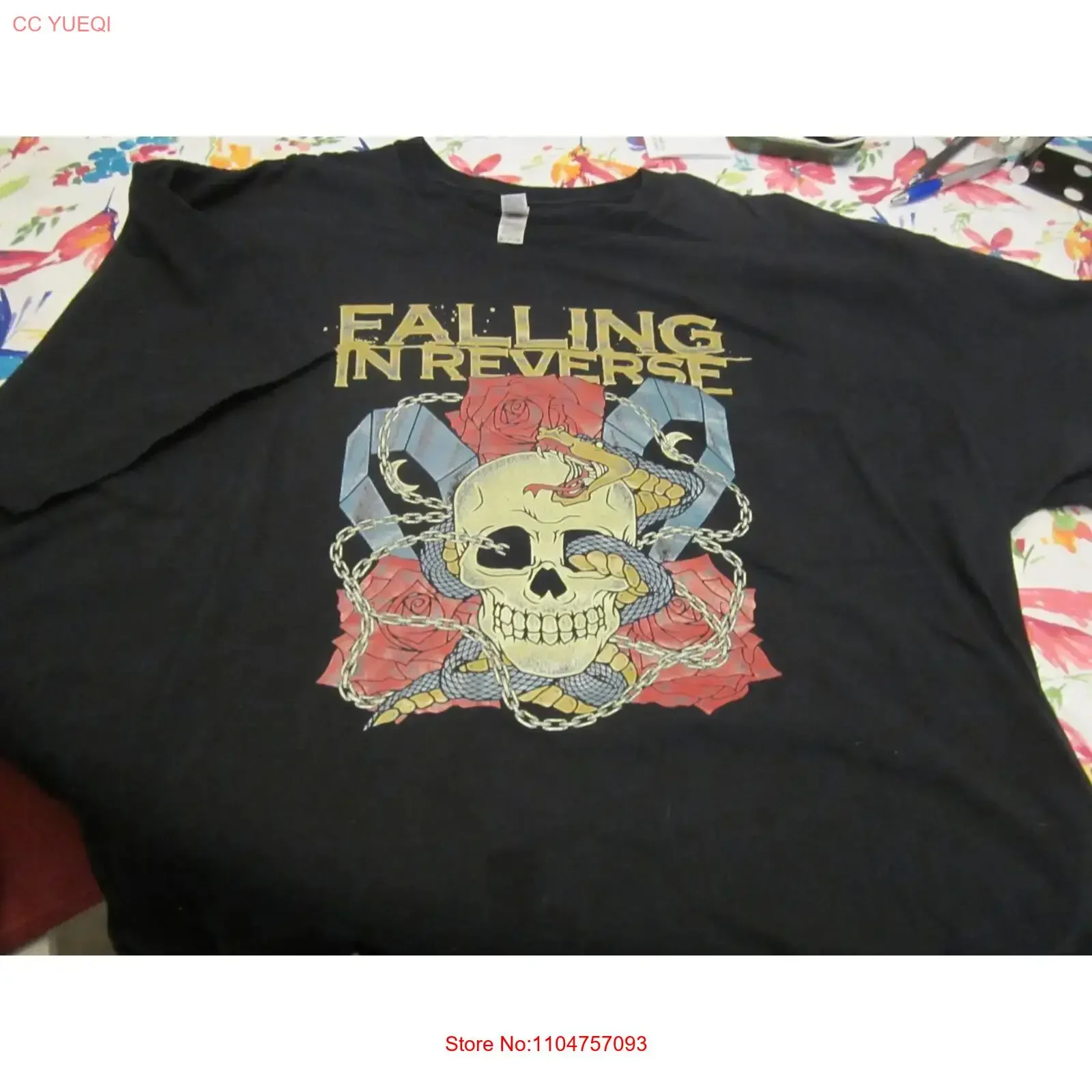 Falling In Reverse Concert T Shirt Black 3XL Skull vintage Washed Versatile Stretched Casual designer clothes