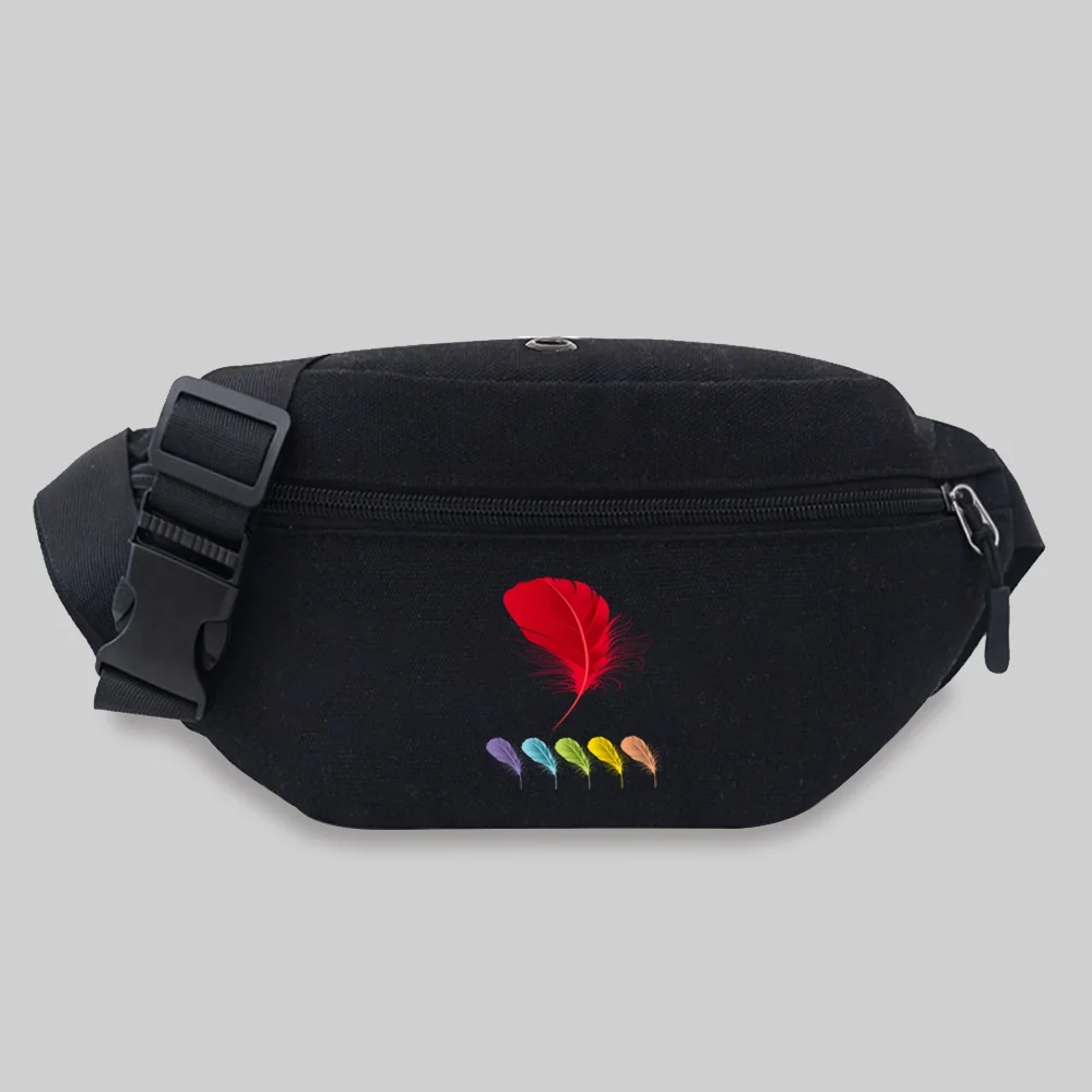 Women Fanny Pack Chest Messenger Men Shoulder Crossbody Travel Waist Bag Feather Series Pattern Outdoor Sports Waist Storage Bag