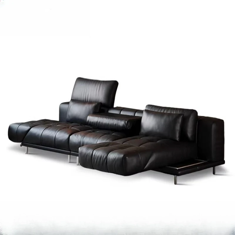 Multifunctional all-leather sofa rotatable living room straight row