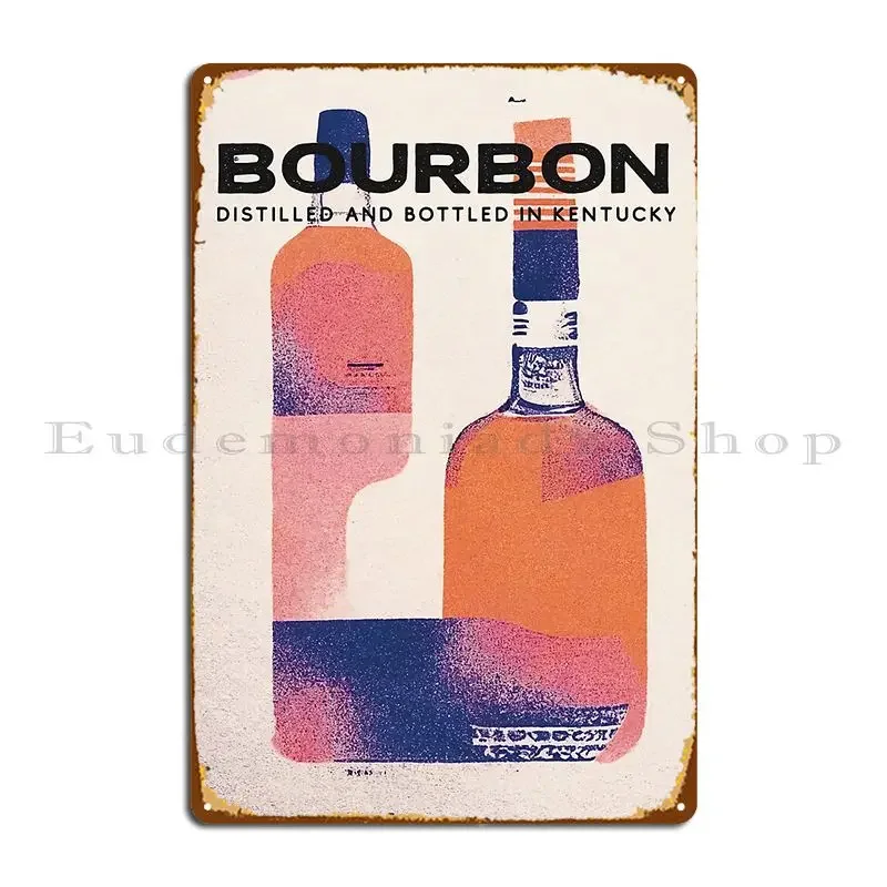 Bourbon Retro Cocktail Poster Risograph Bar Prints Vintage Drinks Metal Plaque Poster Club Bar Poster Designing Pub Create