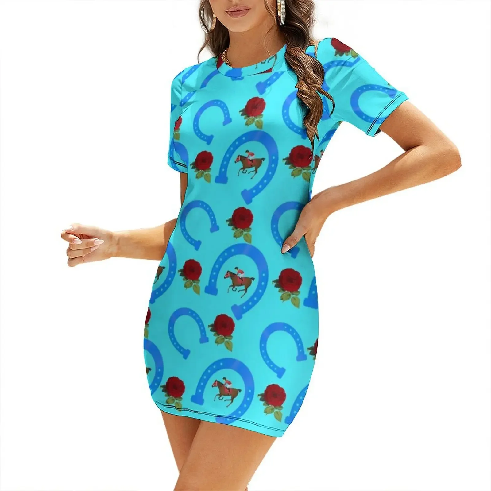 

Kentucky Derby Pattern Short-Sleeved Dress dresses summer woman 2025 women's fashion dresses women's luxury party dress Dress