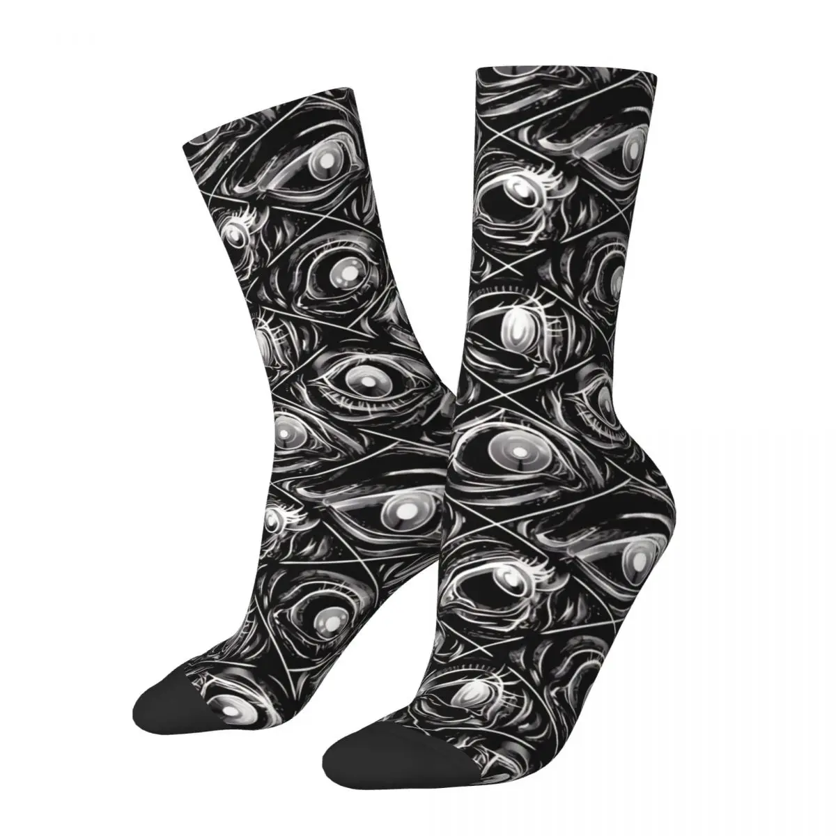 Funny Crazy Sock for Men Wall Of Eyes Black Vintage Eye Pattern Breathable Pattern Printed Crew Sock Casual Gift