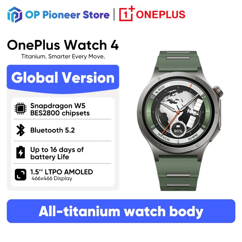 OnePlus Watch 4 Global Version Smart Watch 1.50'' LTPO AMOLED Display Snapdragon W5  Up to 16 Days of Battery Life Bluetooth 5.2