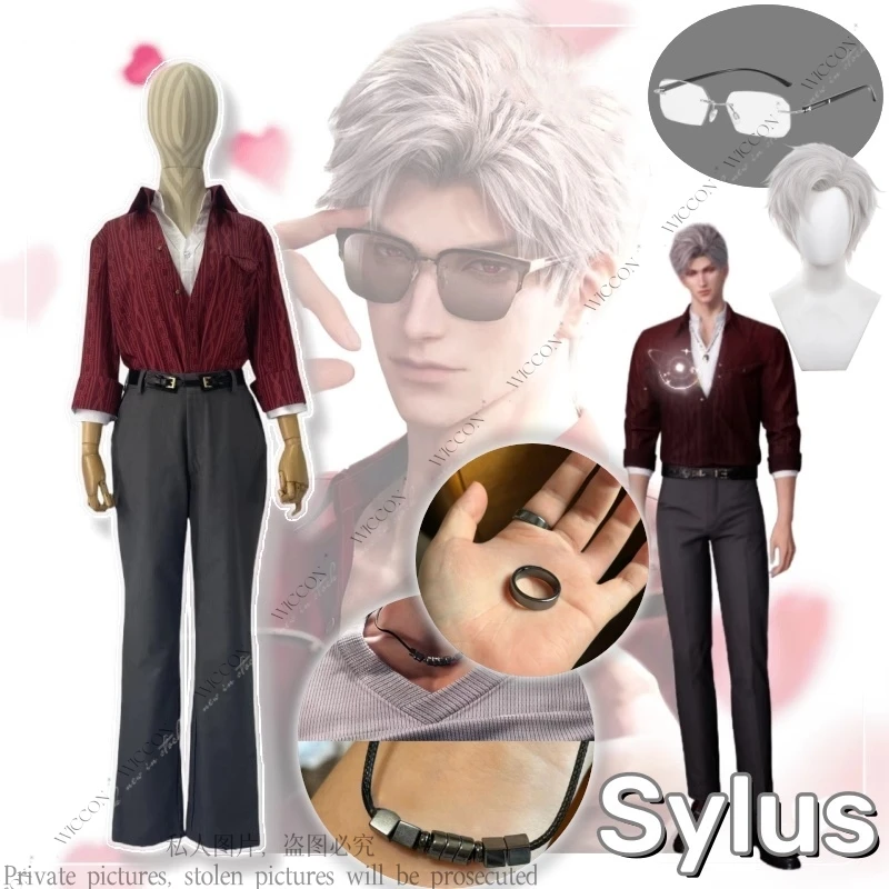 Sylus Game Love And Deep Space Cosplay Costume Wig Uniform Suit Qinche Shirt Pants Pendant Glasses Ring Halloween Party Set