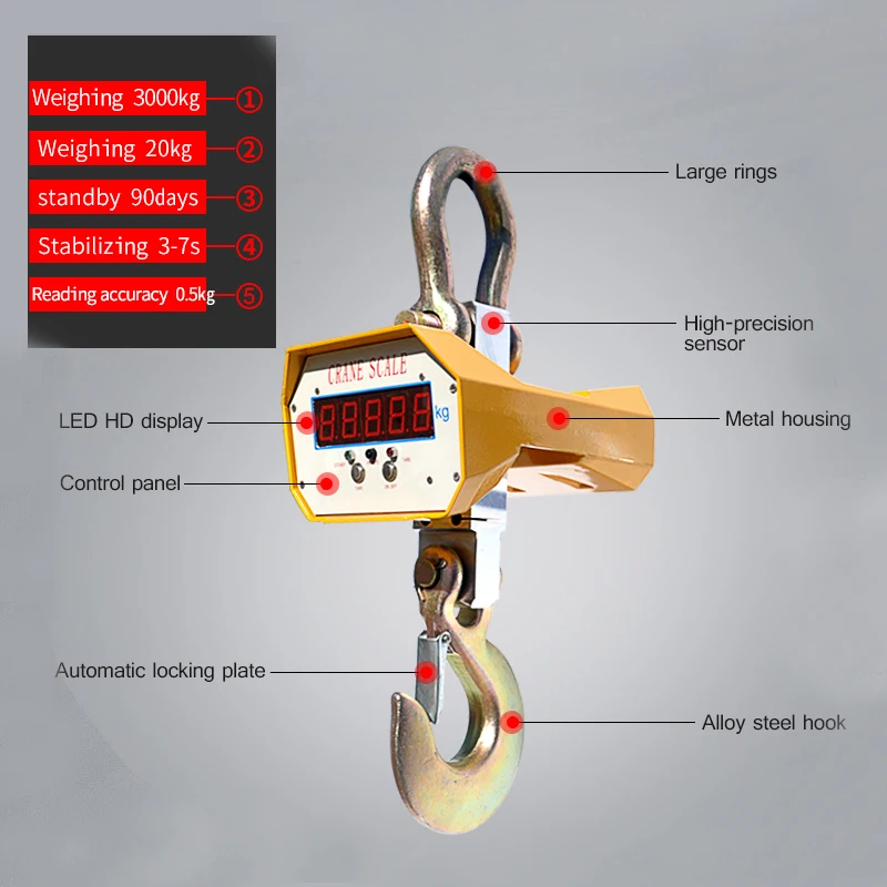 المحمولة الثقيلة LED LCD 5T رافعة رقمية كهربائية معلقة مقياس الرافعة اللاسلكية مع الشاشة #4