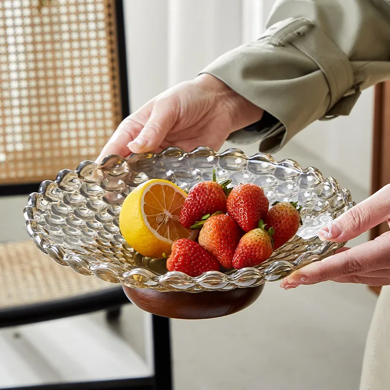 Bandeja De Frutas De Vidro De Luxo Leve, Mesa De Café Prato De Frutas Secas, Bandeja De Colocação De Lanche, Louça