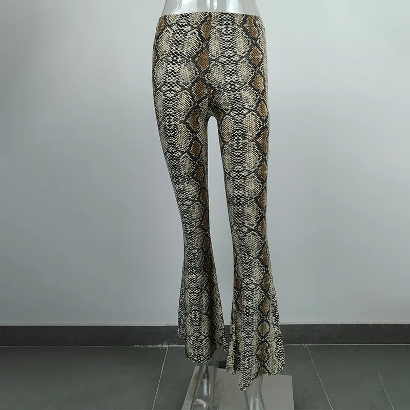 New fashion high-waisted casual pants, stylish, fitted, printed with snake patterns and flared legs.