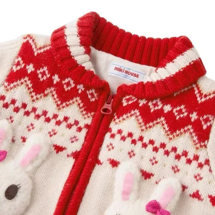 

Boys Sweater MIKI2023 Autumn And Winter Tide Brand Bud Core Yarn Double Bear Bunny Color-block Cardigan Girl