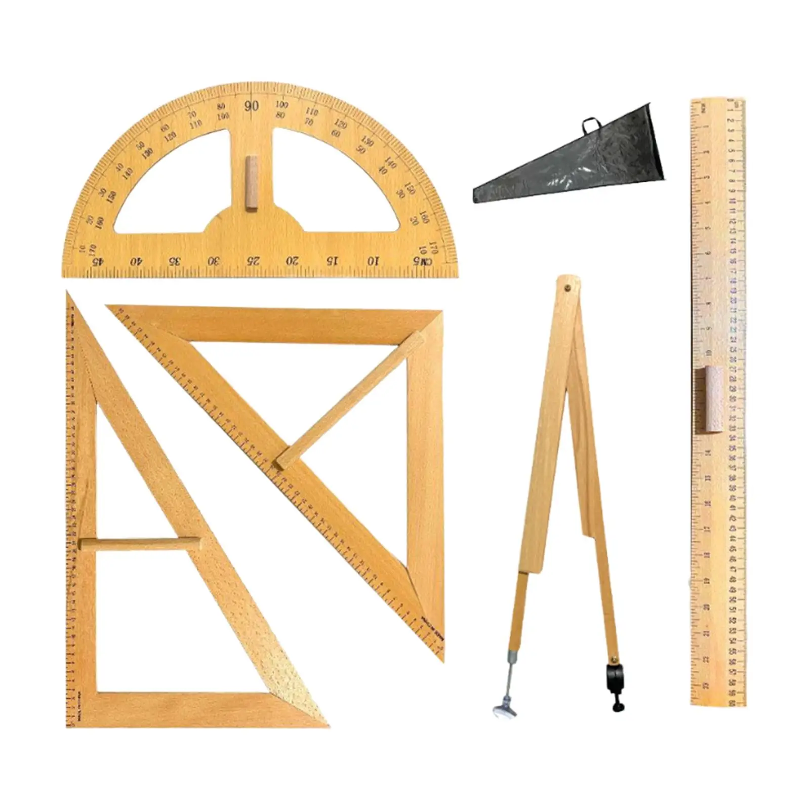 5 sztuk Duże linijki geometryczne do matematyki, wygodny uchwyt, duże narzędzia do pomiarów geometrycznych, kątomierz 60 stopni °   Kompas trójkątny