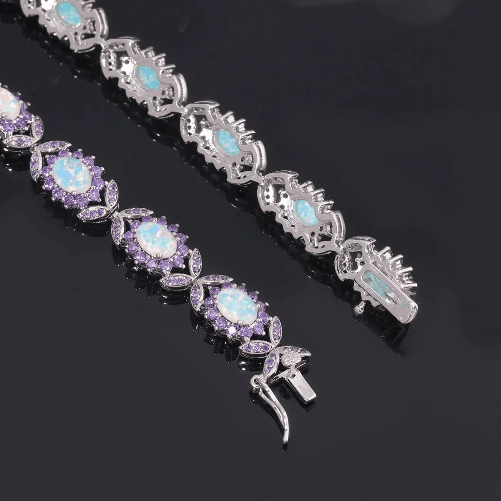 CiNily Exquisite Fire Opal Silver Plated Chain Bracelets for Anniversary Gift Women Fine Jewelry Bracelet OS691-92