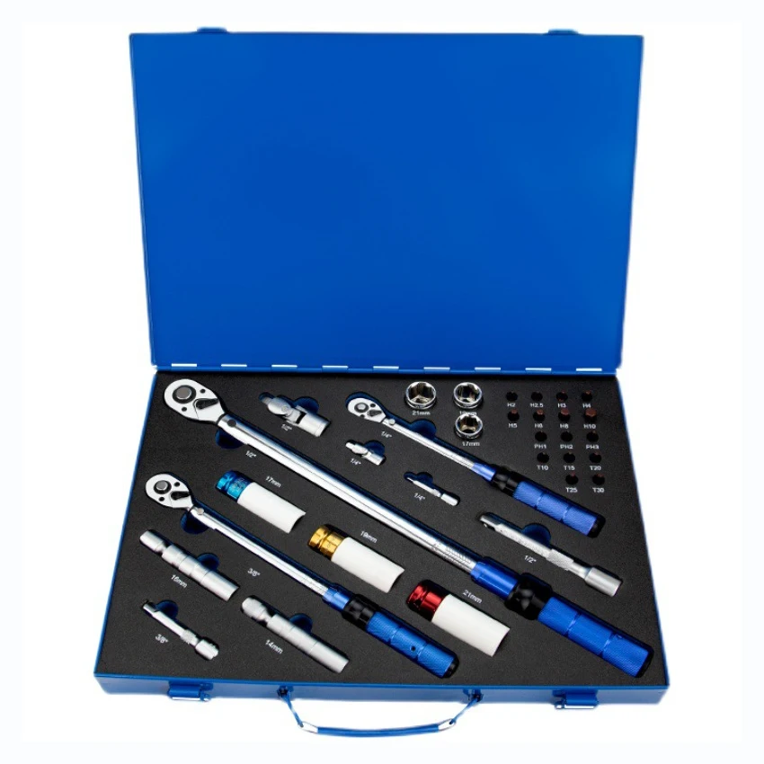 33 Pcs 1/4 3/8 1/2  Drive Click Torque Wrench Set Manual Adjustable PDR Torque Wrench Tool Sets for Auto Car Bike and Household